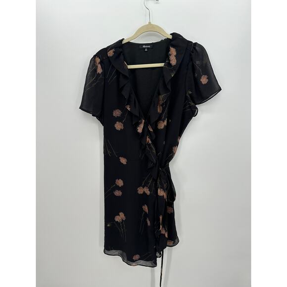 Madewell Dresses & Skirts - Madewell Womens Black Floral Wrap Front Dress Size XL Dainty Feminine Ruffle